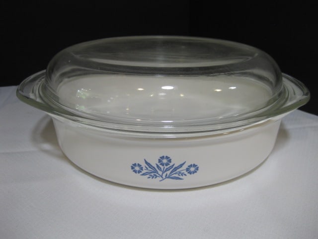 Corning Ware Blue Cornflower Casserole Dish and White Skillet - 5
