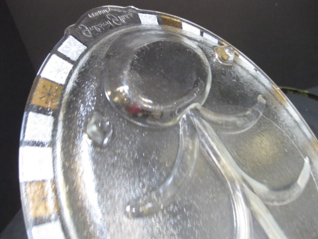 Midcentury Inland Glass Atomic Design Tree Meat Tray with Metal Warming Stand - 3