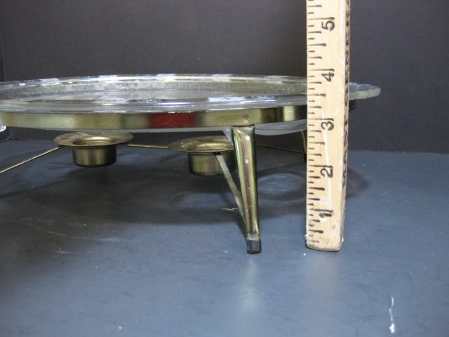 Midcentury Inland Glass Atomic Design Tree Meat Tray with Metal Warming Stand - 6