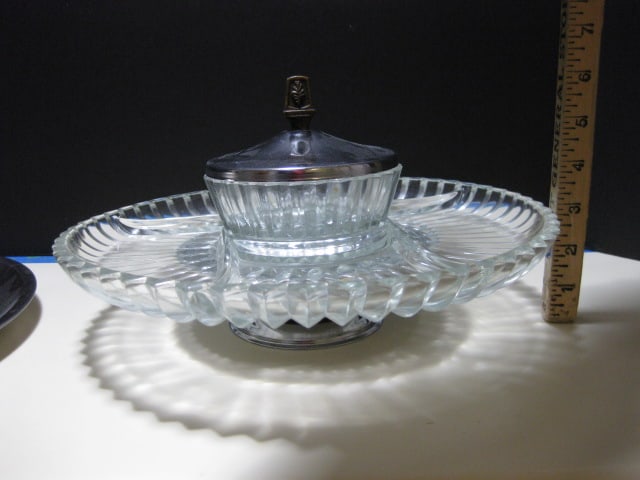 Midcentury Stainless Chip & Dip, Oval Tray and Kromex Lazy Susan Chip & Dip Set - 10