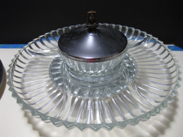Midcentury Stainless Chip & Dip, Oval Tray and Kromex Lazy Susan Chip & Dip Set - 11