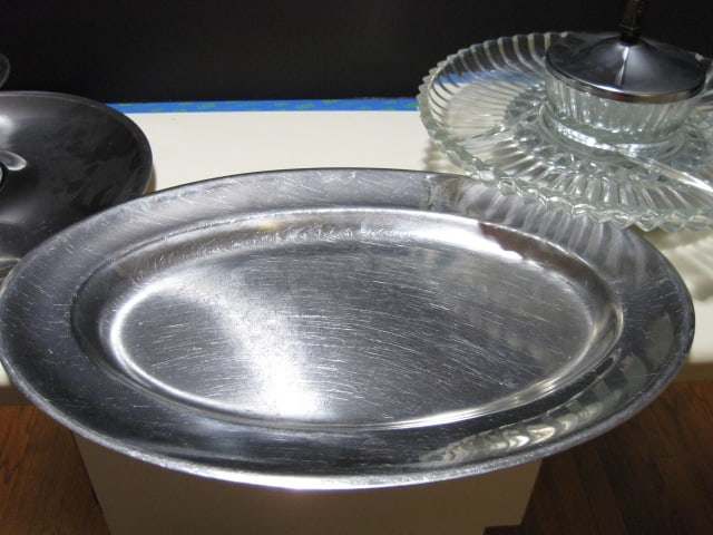 Midcentury Stainless Chip & Dip, Oval Tray and Kromex Lazy Susan Chip & Dip Set - 2