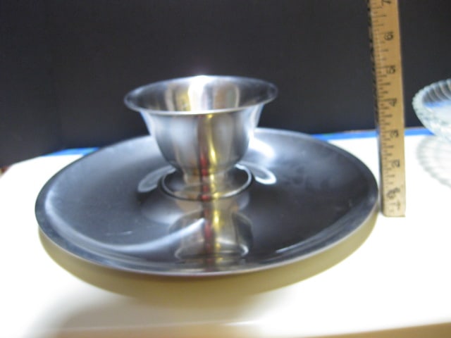 Midcentury Stainless Chip & Dip, Oval Tray and Kromex Lazy Susan Chip & Dip Set - 5