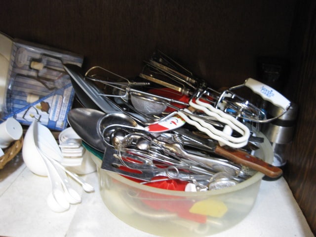 Contents of Built-In Pantry Cabinets-Glass Ware, Plastic Ware, Small Appliances, - 10