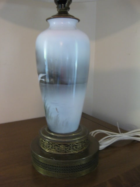 Hand Painted Porcelain Table Lamp with Swan Lake Scene - 3