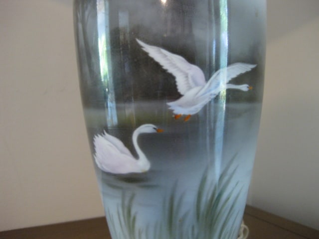 Hand Painted Porcelain Table Lamp with Swan Lake Scene - 5
