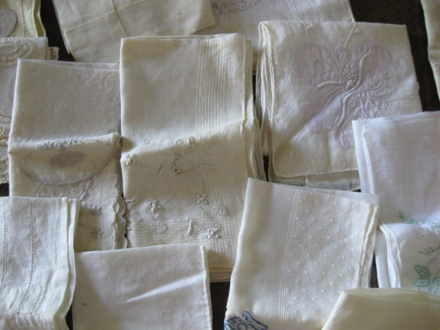 Grouping of Old Ladies Embroidered Handkerchiefs and Scarves - 10