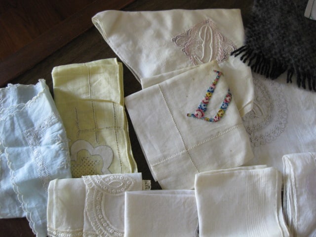 Grouping of Old Ladies Embroidered Handkerchiefs and Scarves - 11