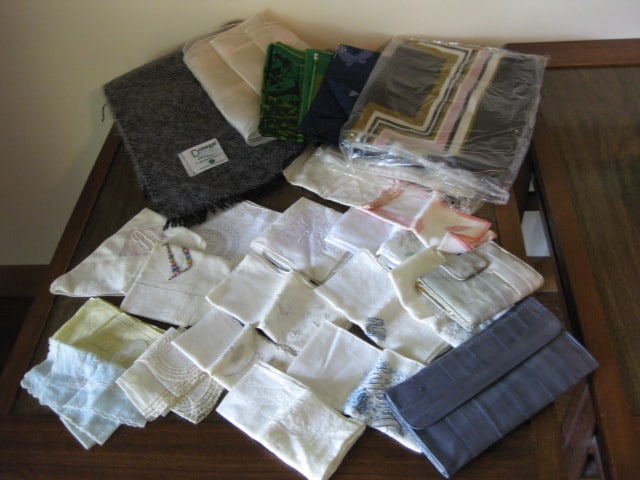 Grouping of Old Ladies Embroidered Handkerchiefs and Scarves (1 of 19)