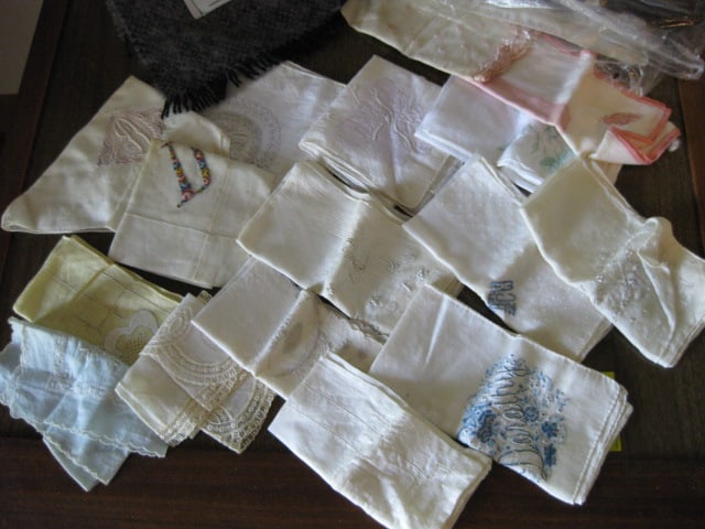 Grouping of Old Ladies Embroidered Handkerchiefs and Scarves - 8