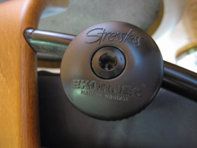 Ekornes Stressless Navy Blue Leather Chair and Ottoman - 12