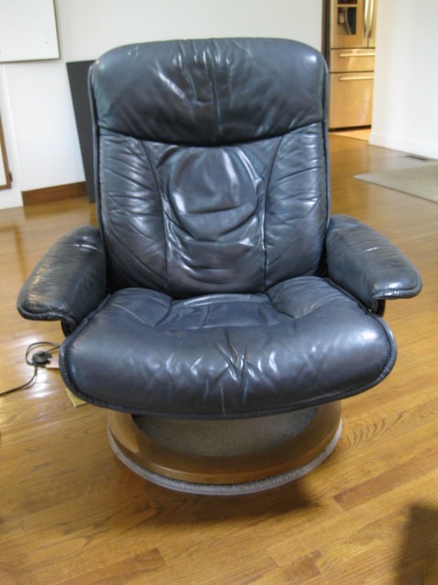 Ekornes Stressless Navy Blue Leather Chair and Ottoman - 2