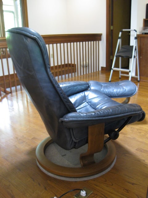 Ekornes Stressless Navy Blue Leather Chair and Ottoman - 5