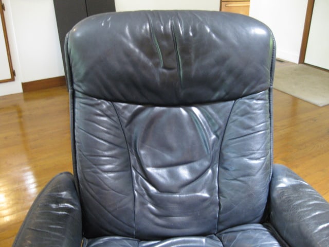 Ekornes Stressless Navy Blue Leather Chair and Ottoman - 7