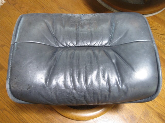 Ekornes Stressless Navy Blue Leather Chair and Ottoman - 9