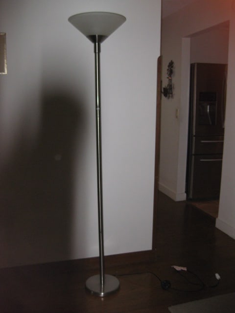 Brushed Silver Tone Metal Torchiere Floor Lamp: 71"h, has foot switch, Local Pickup Only