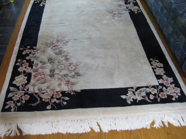 Hand Woven Floral Design Ivory with Black Border Wool Area Rug - 4