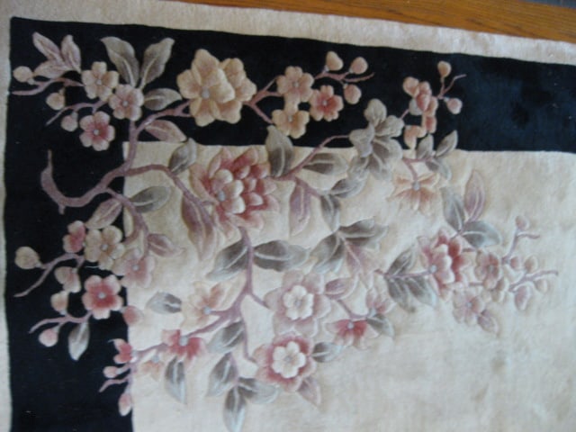 Hand Woven Floral Design Ivory with Black Border Wool Area Rug - 5