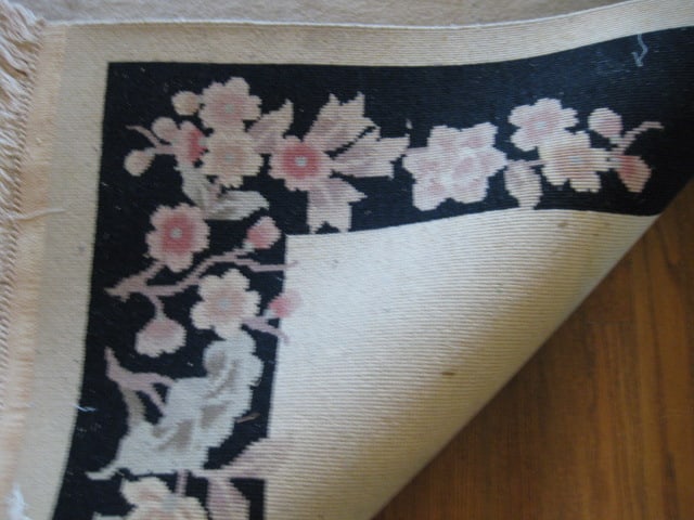 Hand Woven Floral Design Ivory with Black Border Wool Area Rug - 7