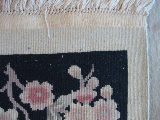 Hand Woven Floral Design Ivory with Black Border Wool Area Rug - 8