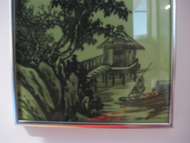 Framed Silk Fabric Chinese Landscape Scene - 2