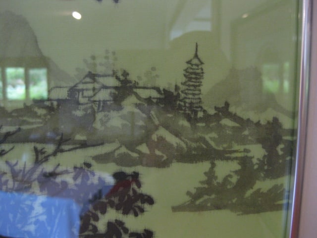 Framed Silk Fabric Chinese Landscape Scene - 4