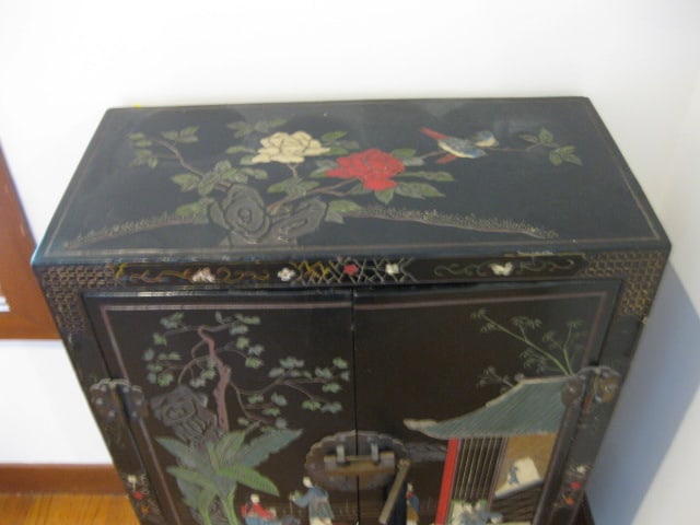 Handpainted Chinoiserie 2 Door Cabinet with Brass Chinese Lock - 2