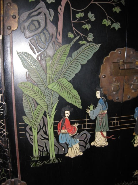 Handpainted Chinoiserie 2 Door Cabinet with Brass Chinese Lock - 7