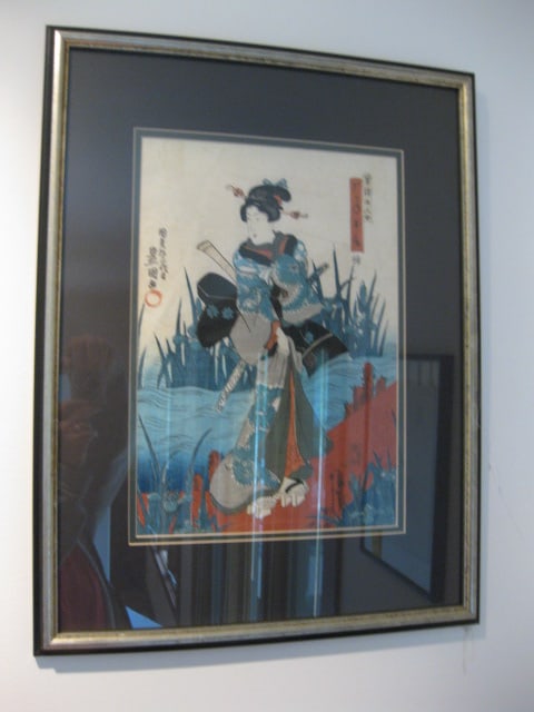 Hand Colored Signed Geisha Screen Print: Framed and matted 15 3/4" x 21 1/4"