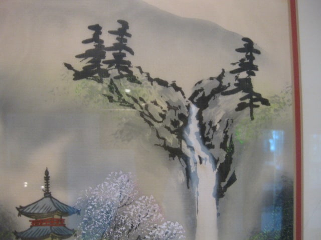 Signed Handpainted Chinese Fabric Panel - 3