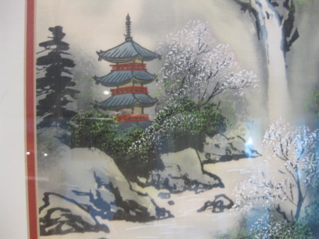 Signed Handpainted Chinese Fabric Panel - 4
