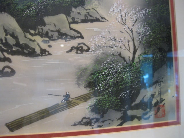 Signed Handpainted Chinese Fabric Panel - 5