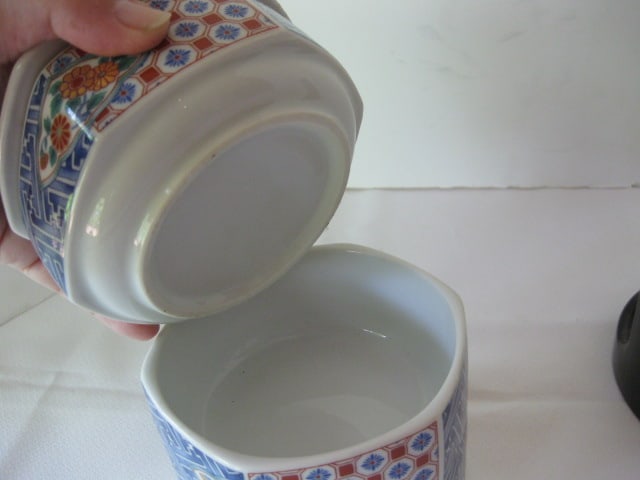 Chinese Porcelain Stacking Trinket Box Set with Wood Holder - 5