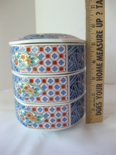 Chinese Porcelain Stacking Trinket Box Set with Wood Holder - 6