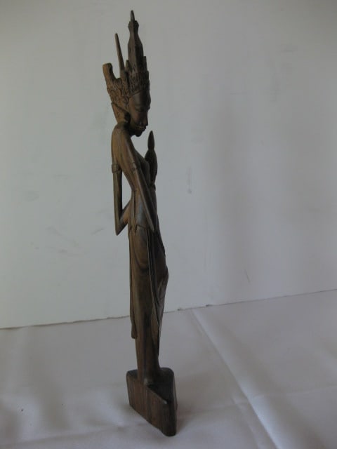 Carved Wood Tibetan Goddess Statue: 12 1/2"h