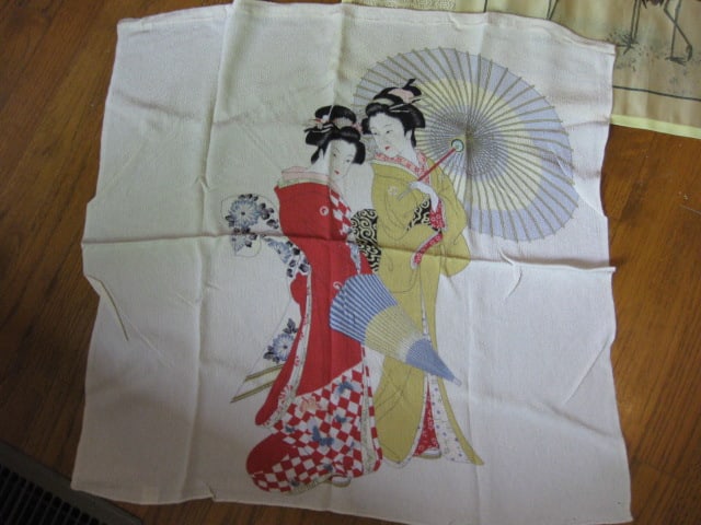 Chinese Silk Fabric Panel, Scarves and Geisha Shoes - 4