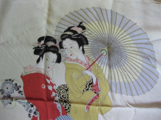 Chinese Silk Fabric Panel, Scarves and Geisha Shoes - 5