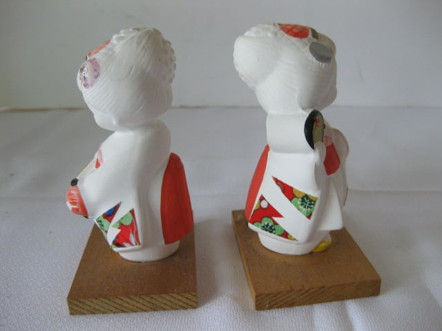 Handpainted Porcelain Geisha Figures, Handpainted Fabric Woman and - 13
