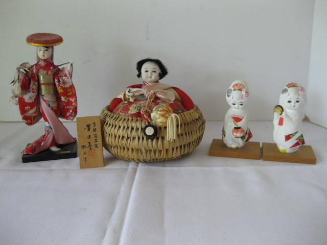 Handpainted Porcelain Geisha Figures, Handpainted Fabric Woman and (1 of 14)