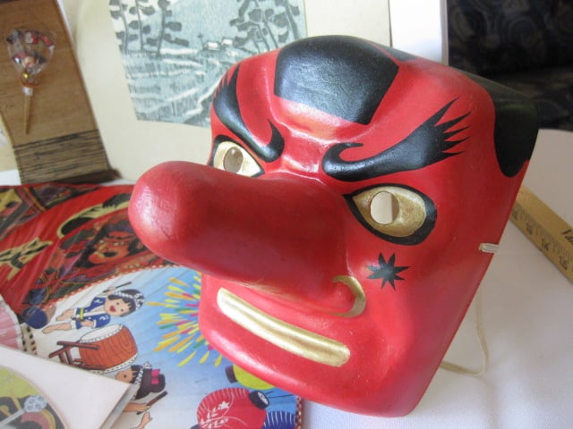 Paper Mache Noir Mask, Chinese Hand Fans and Unframed Artwork - 2
