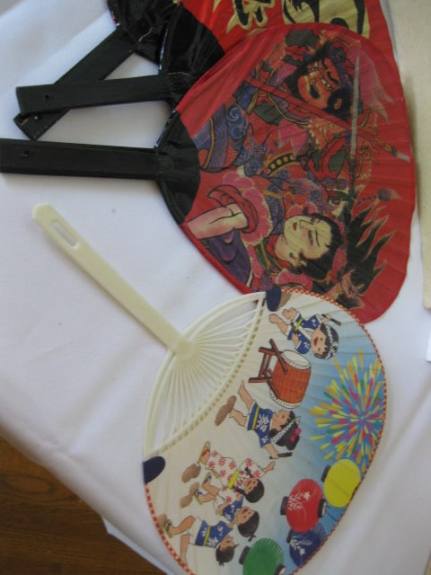 Paper Mache Noir Mask, Chinese Hand Fans and Unframed Artwork - 4