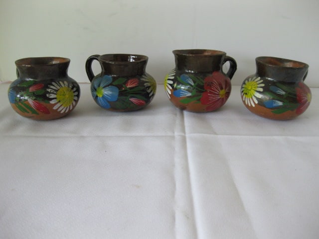 Four Handpainted Red Clay Cups (1 of 9)