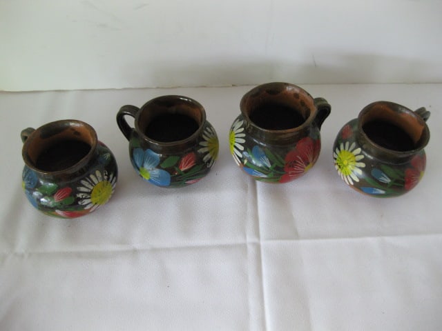 Four Handpainted Red Clay Cups - 2
