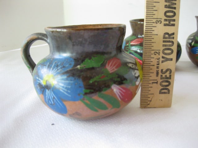 Four Handpainted Red Clay Cups - 4