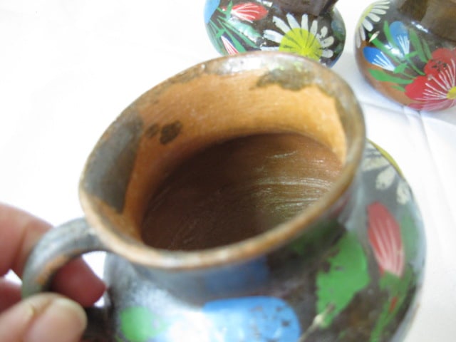 Four Handpainted Red Clay Cups - 5