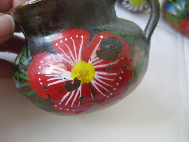 Four Handpainted Red Clay Cups - 7