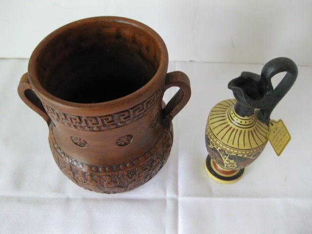 Greek Pottery Urn and Miniature Olive Oil Jug - 2