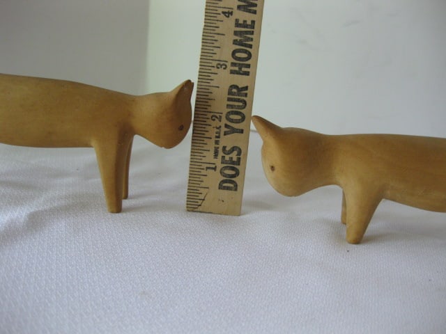 Two Hand Carved Wood Cats, Woven Basket and Wood Bermuda Coin Inlaid Paperweight - 10