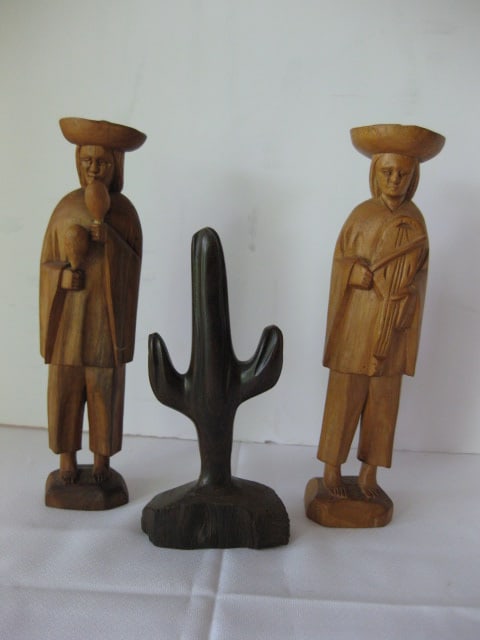Two Carved Wood Mexican Musicians and Carved Cactus (1 of 8)
