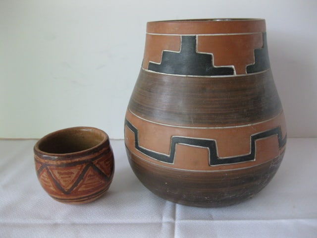 Two Mexican Pottery Red Clay Jugs: 2 1/2"h, 7"h